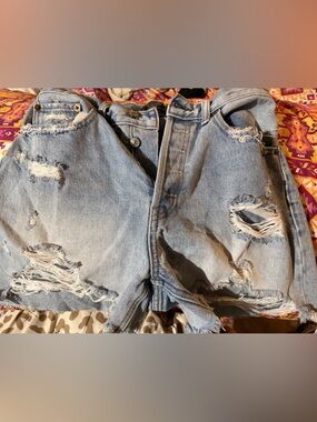 Abercrombie & Fitch Light Blue Distressed Jean Shorts